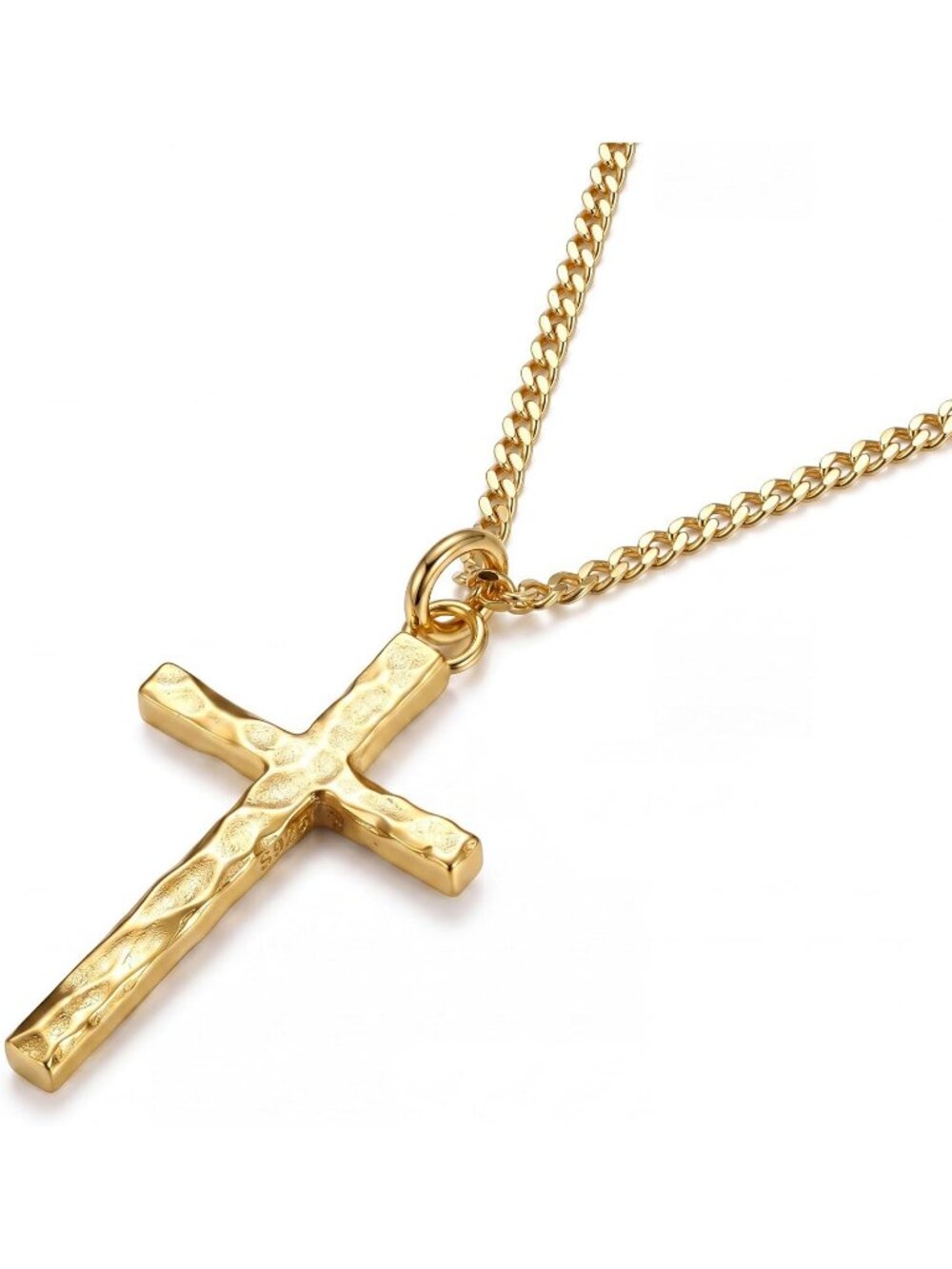 Men's Gold 925 Sterling Cross Necklace Oxidized Hammered Pendant Jewelry